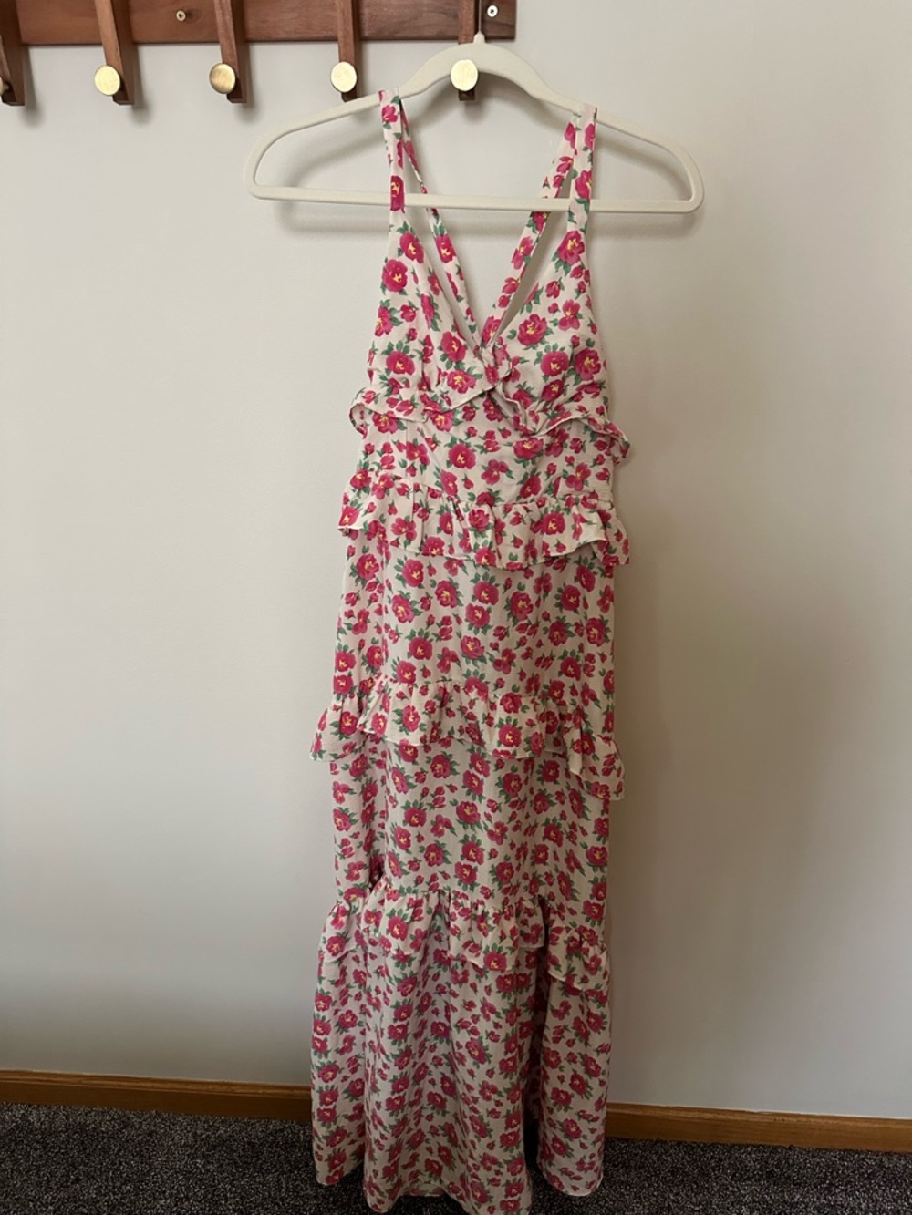 Lush Cream Dress with Pink Floral Print